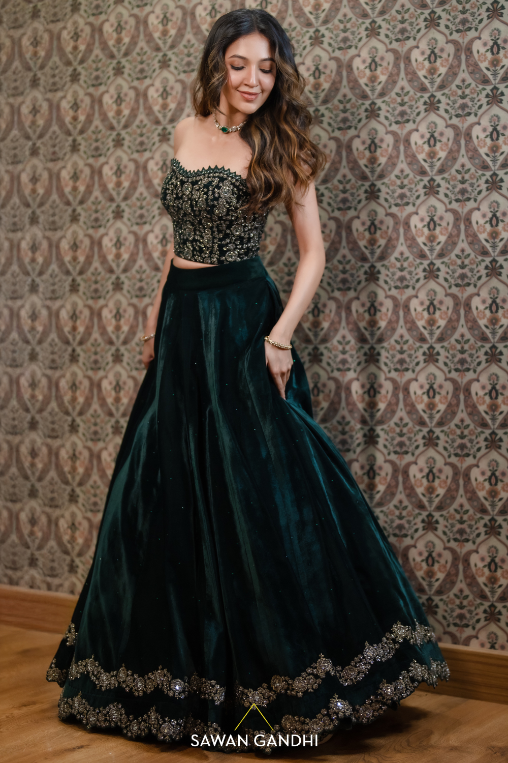Neha Shetty in green velvet corset lehenga  Sawan Gandhi Online Store