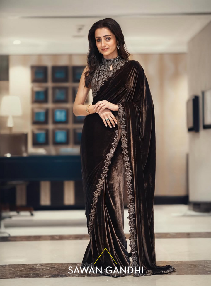 Trisha in coffee velvet saree