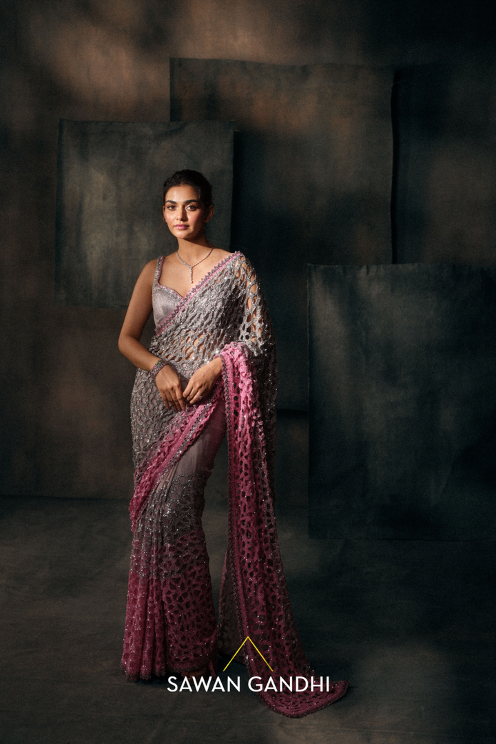 Silver to pink ombre cutwork