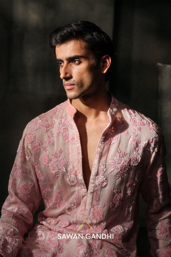 Peach Applique Work Kurta