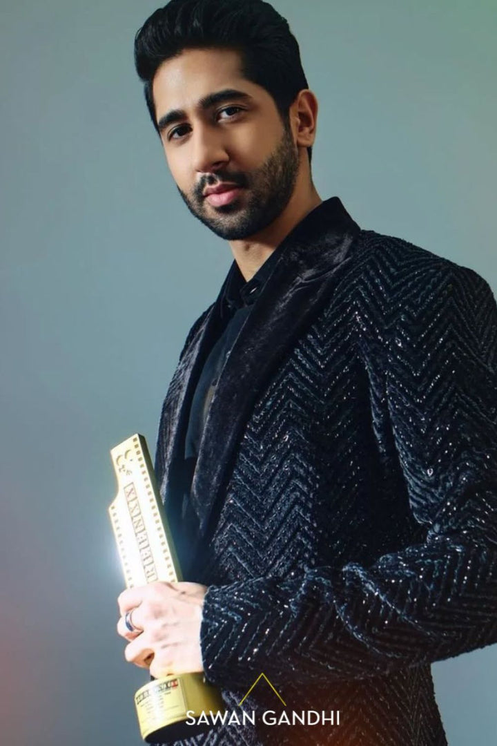 Vihaan Samat in Black Velvet Chevron Jacket