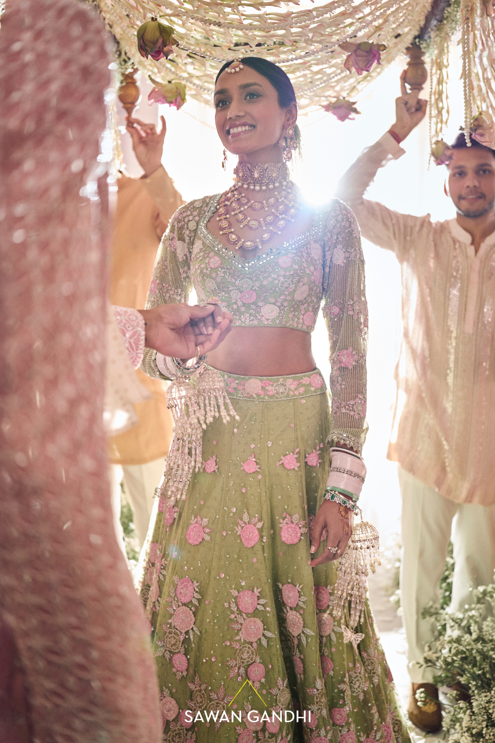PASTEL GREEN FLORAL EMBROIDERED LEHENGA