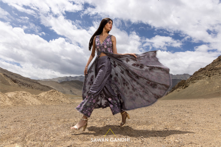 Grey appliques sequins cape