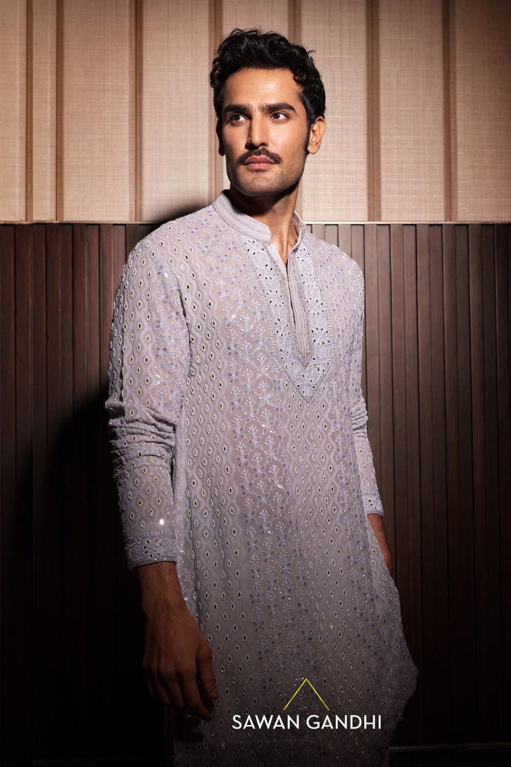 Ash Grey chikankari pearl work kurta