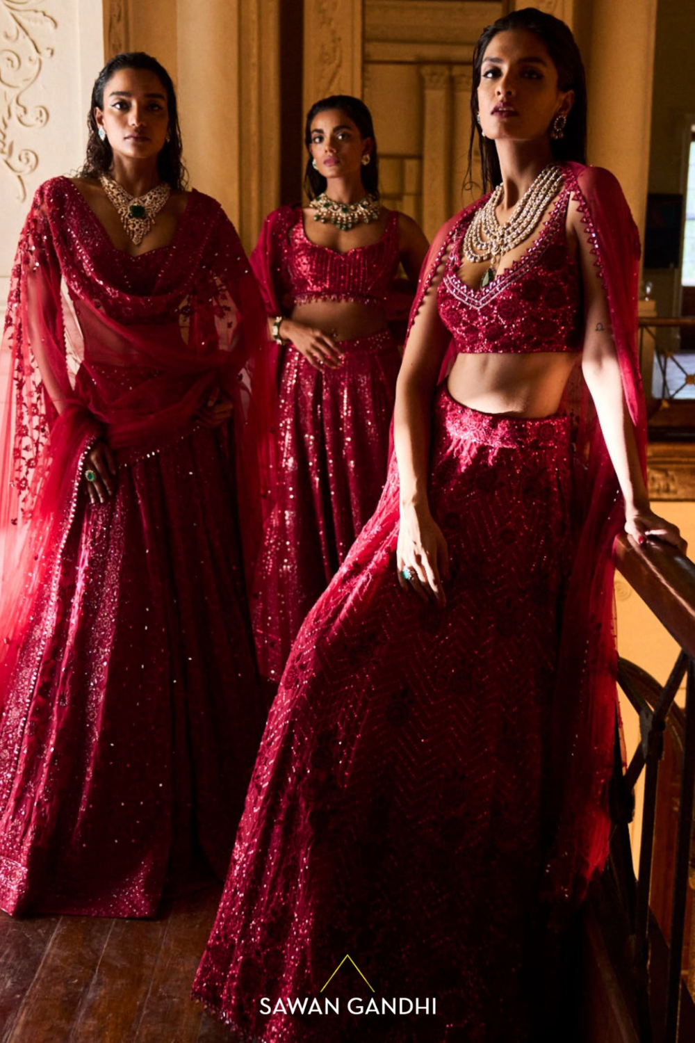 CRIMSON FLORAL CUTDANA LEHENGA