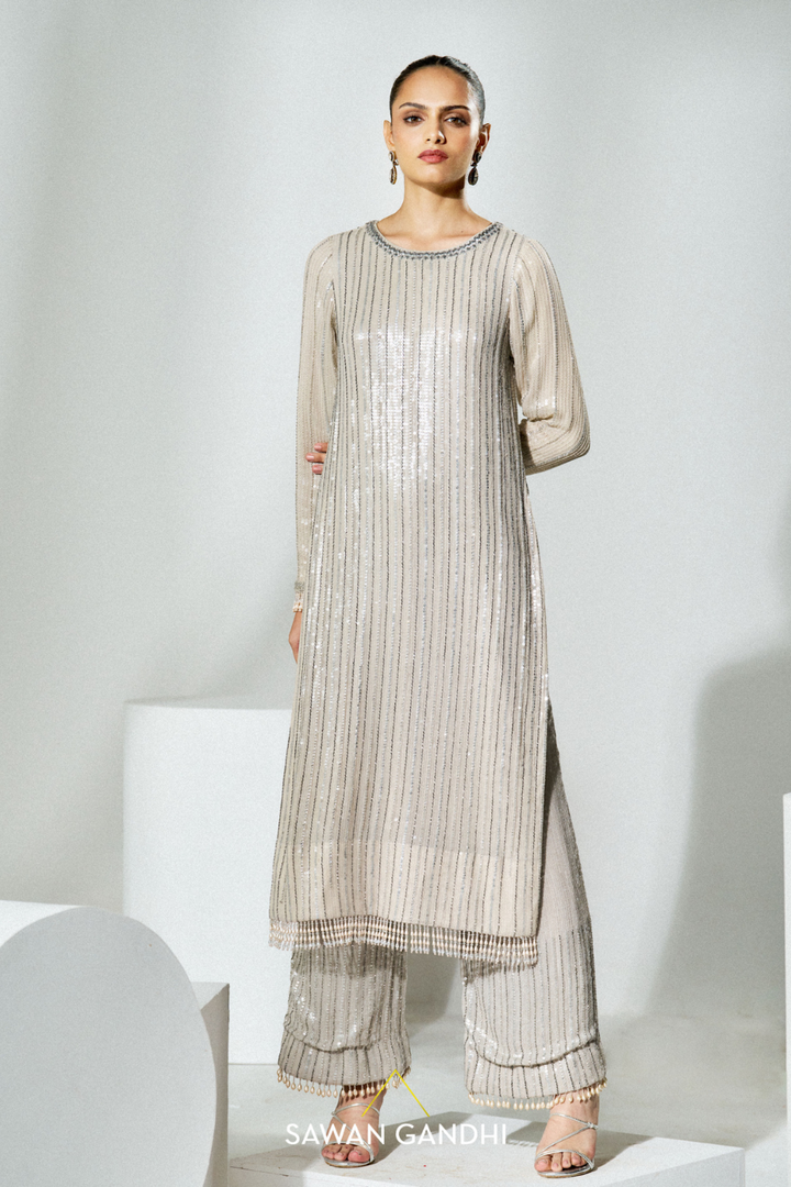 Steel grey sequins suit