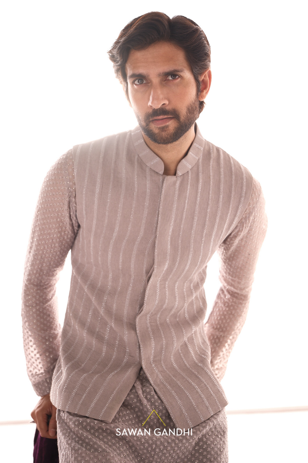 Taupe cutdana lines nehru