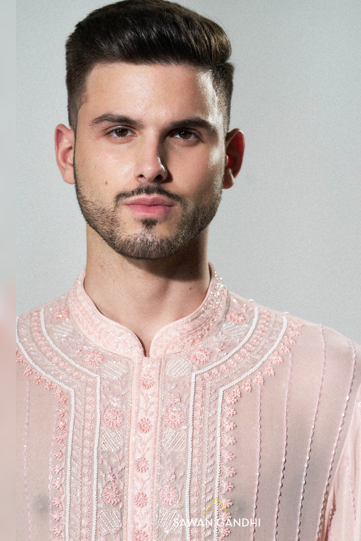 Peach sheer sequins cutdana kurta