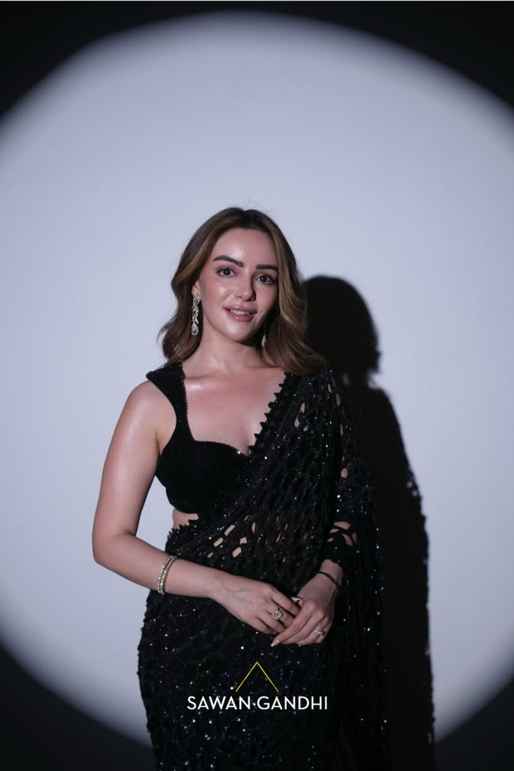 Simran Bedi in Black Ombre Cutwork Saree