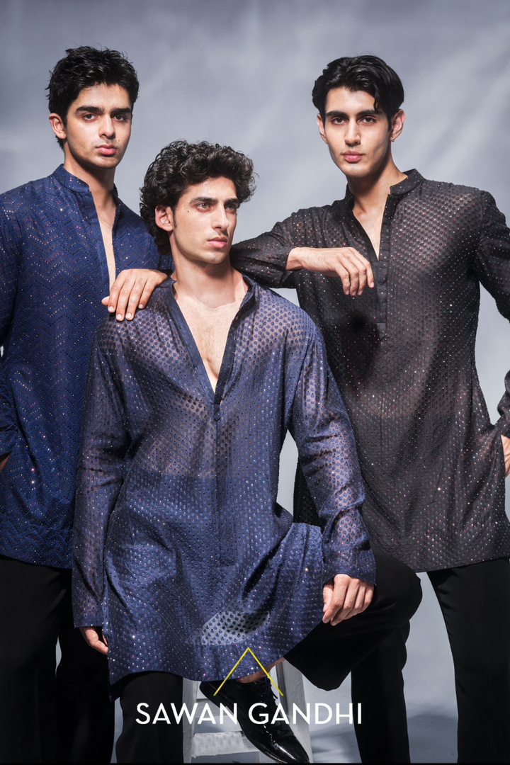 Navy blue swarovski kurta