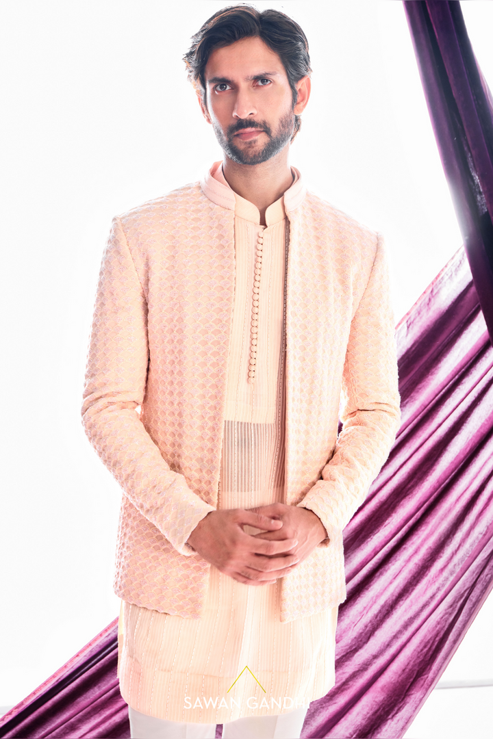 Peach cloud work bandhgala