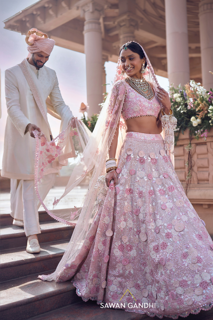 BLOOMY PINK APPLIQUÉ WORK LEHENGA