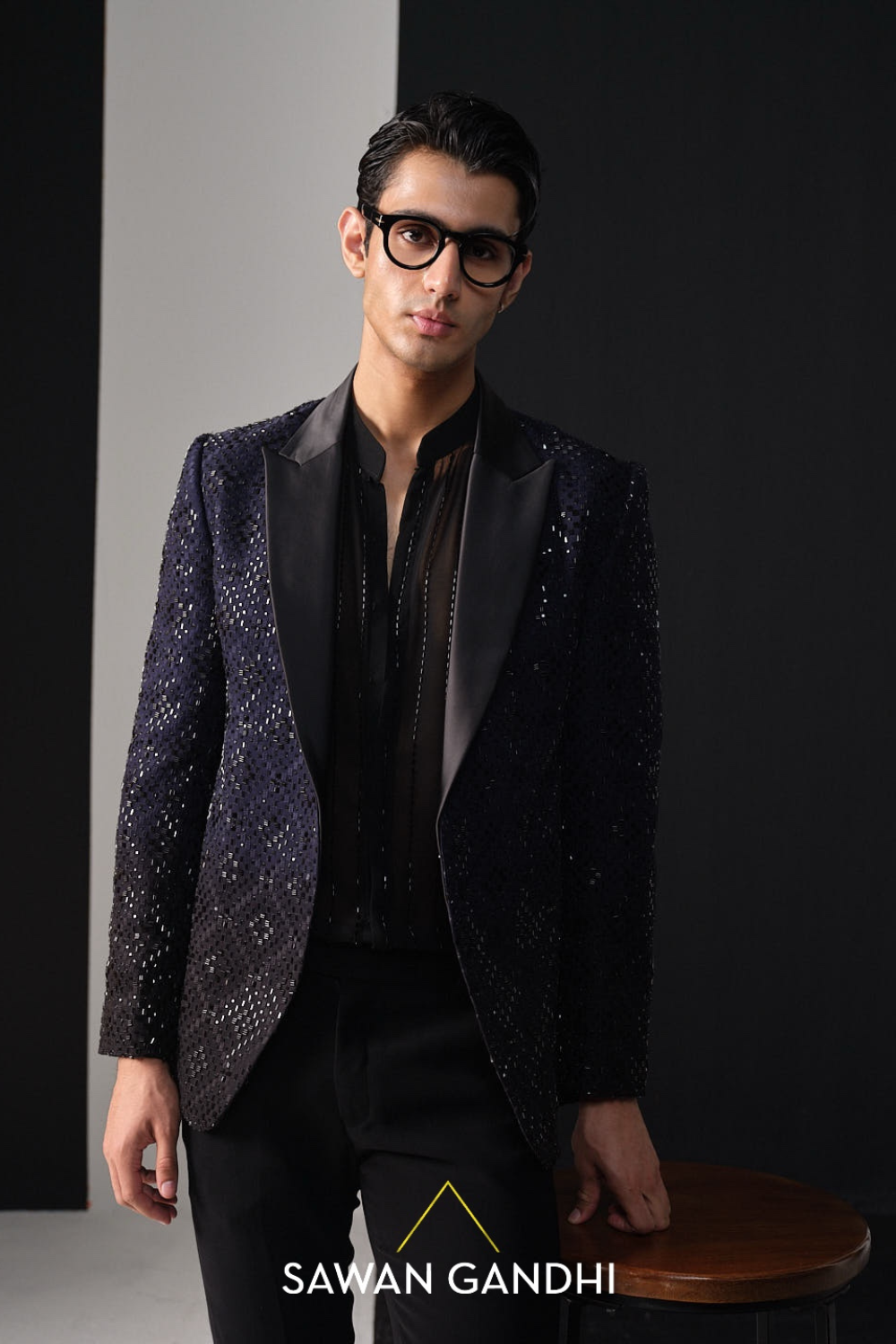 Navy blue cutdana jacket