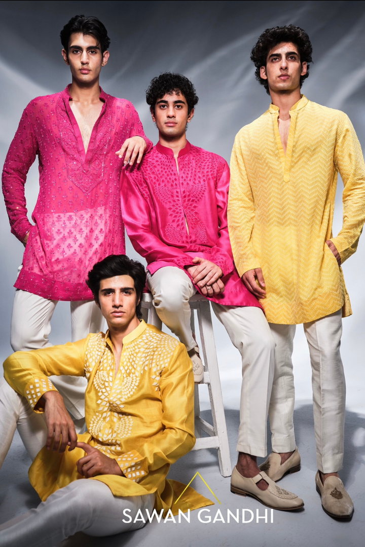 Yellow applique work kurta