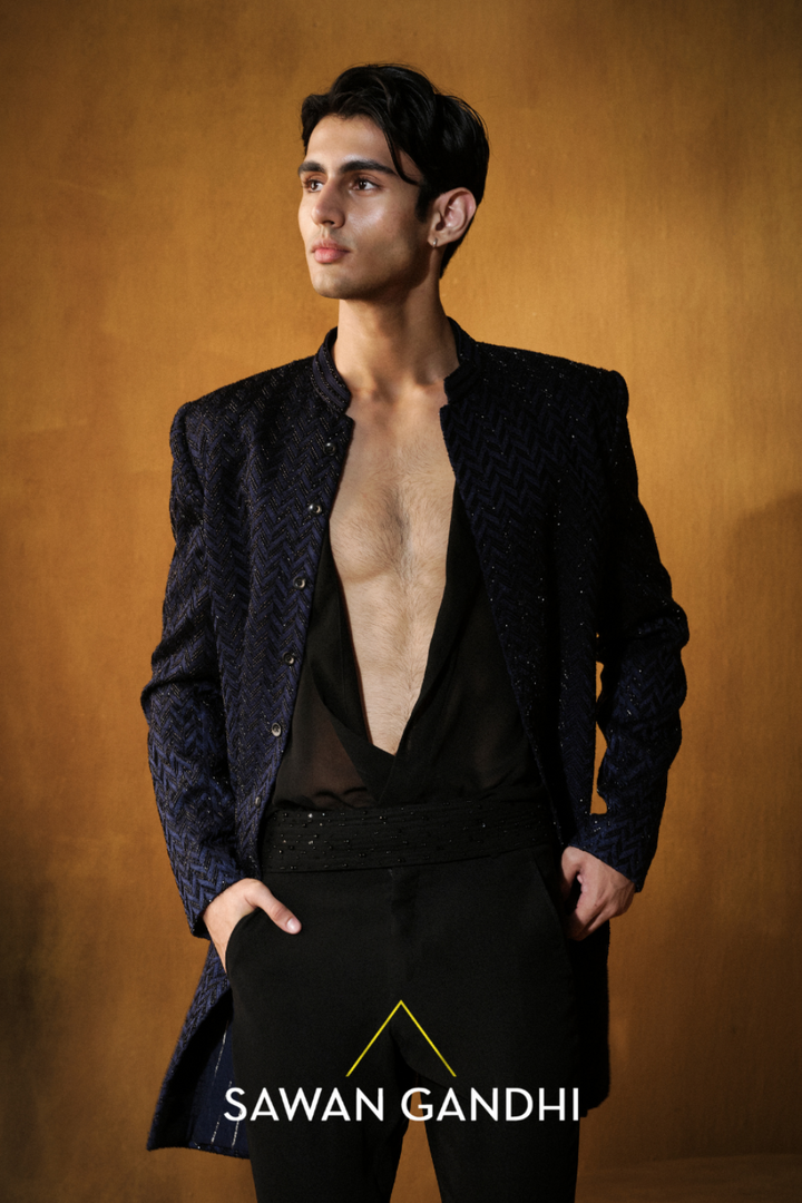 BLUE BEADED SHERWANI