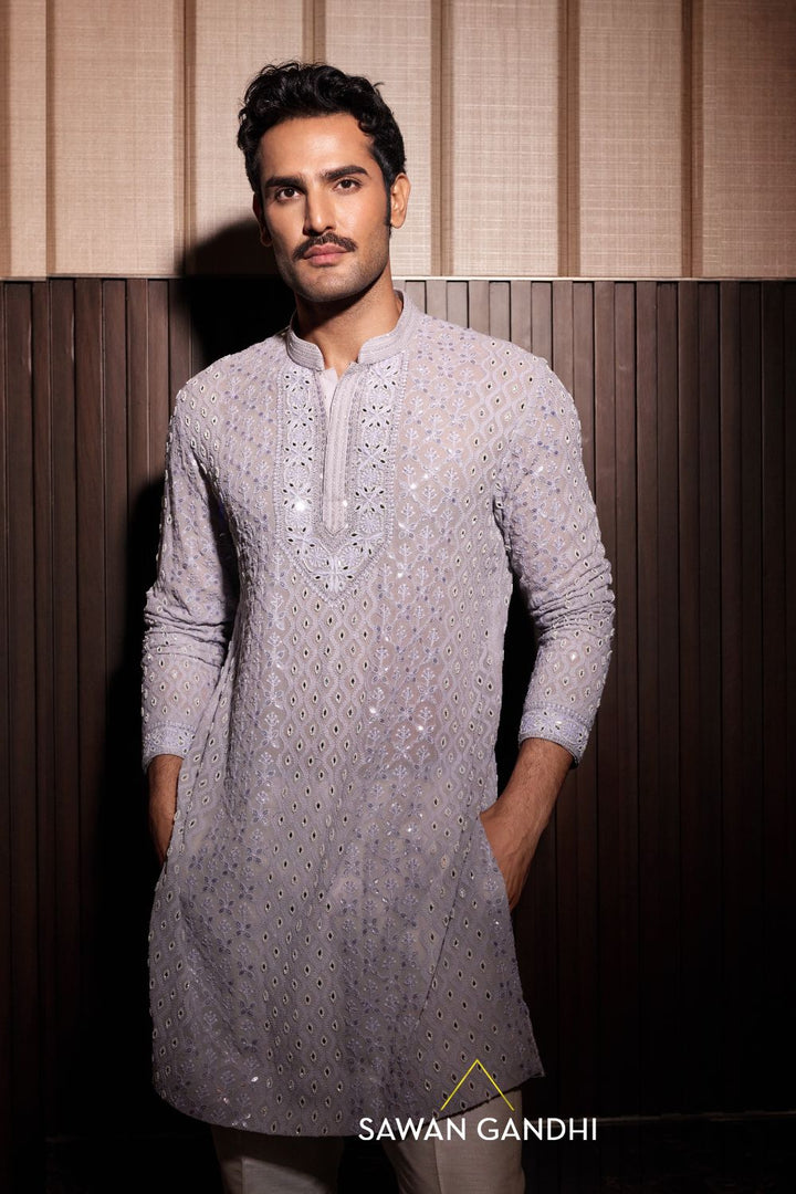 Ash Grey chikankari pearl work kurta
