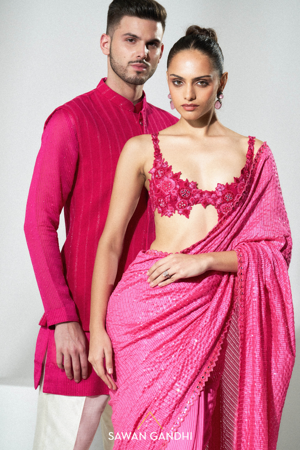 Fuchsia pink saree