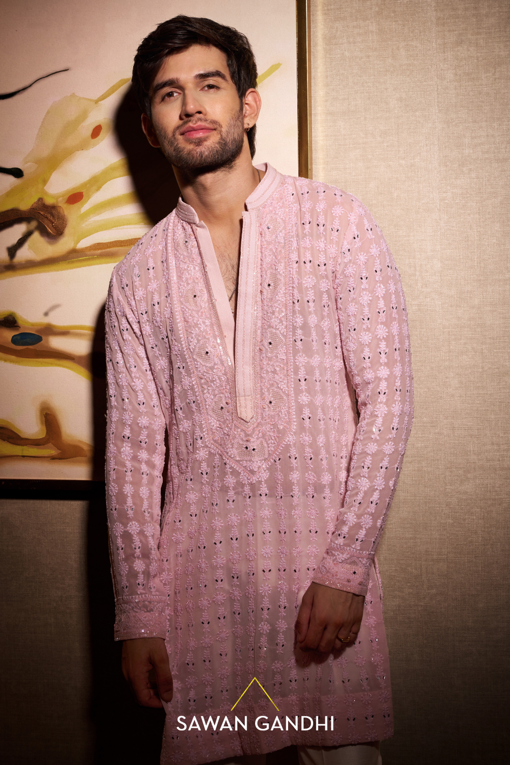 Lilac Chikankari shimmer kurta