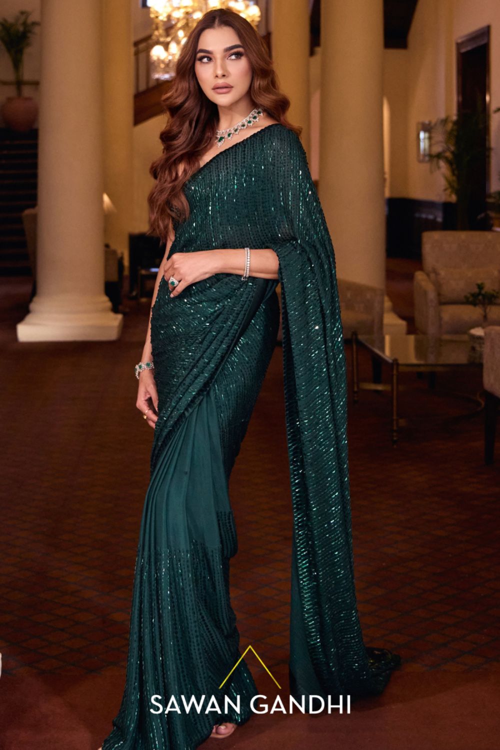 Samaira Sandhu in Bottle Green Kashti Saree