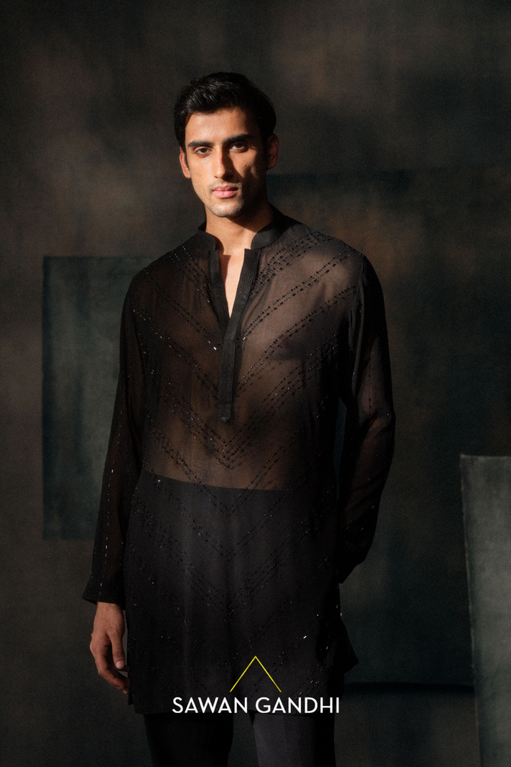 Black V Swarosvki kurta