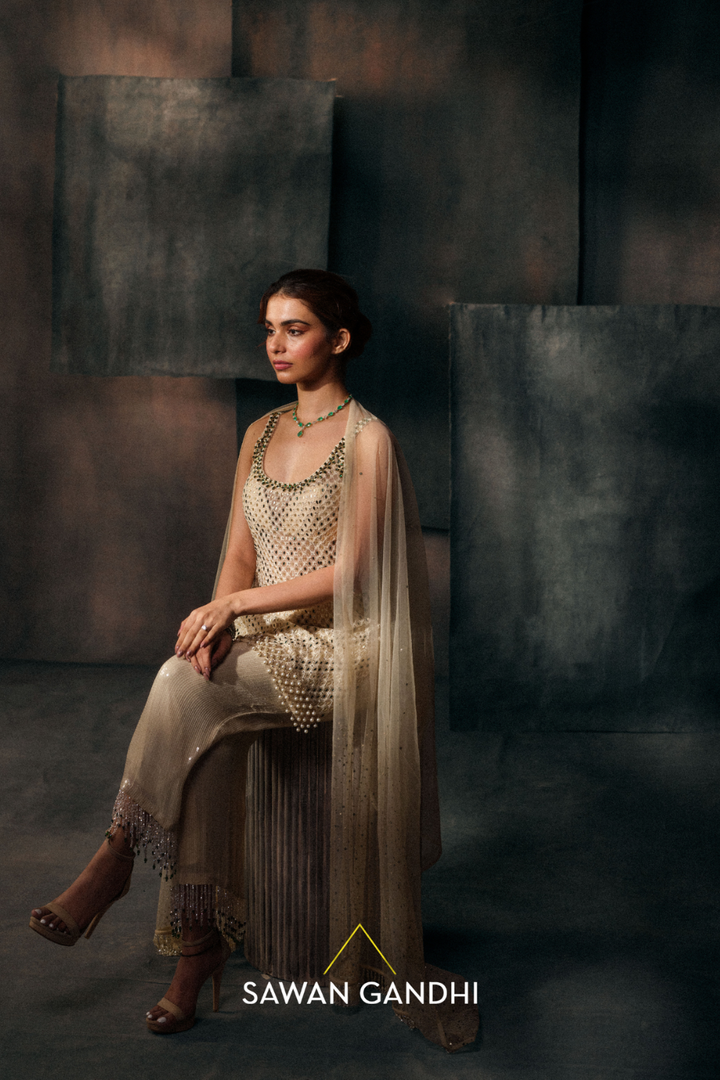 Ivory pearl tassel suit