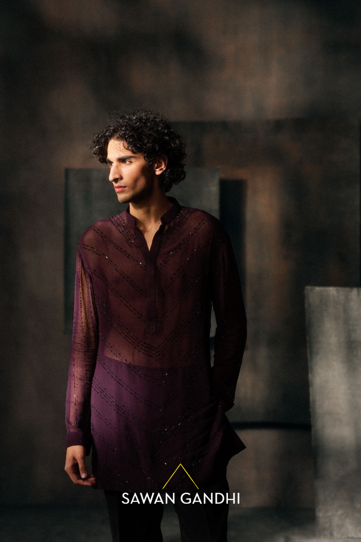 Wine V Swarosvki Kurta