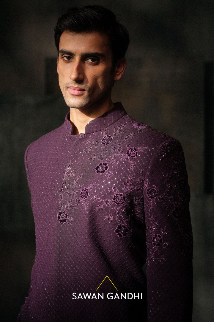 Wine Applique Work Shewani