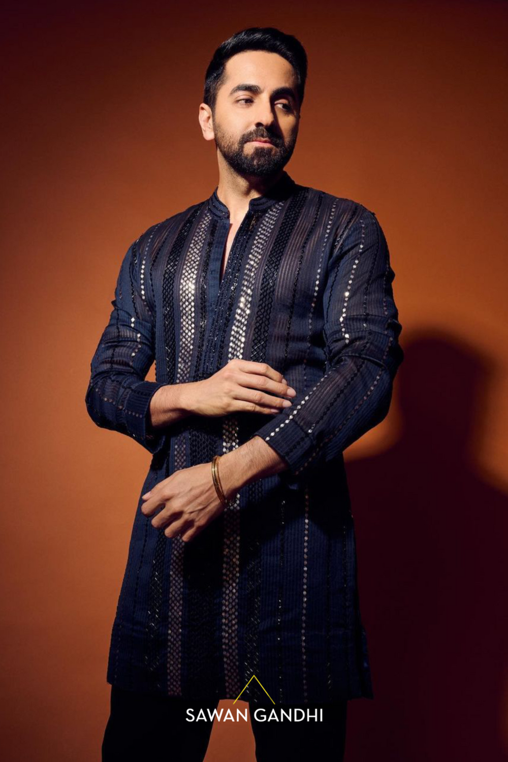 Ayushman Khurana in BLUE GICHA METAL SEQUINS KURTA