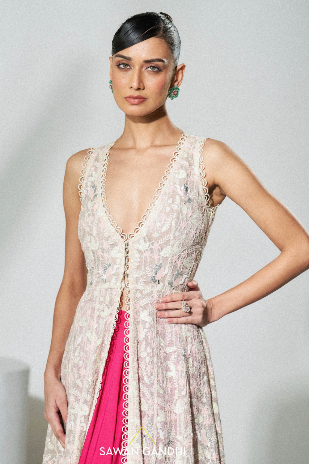 Ivory  threadwork swan cape set