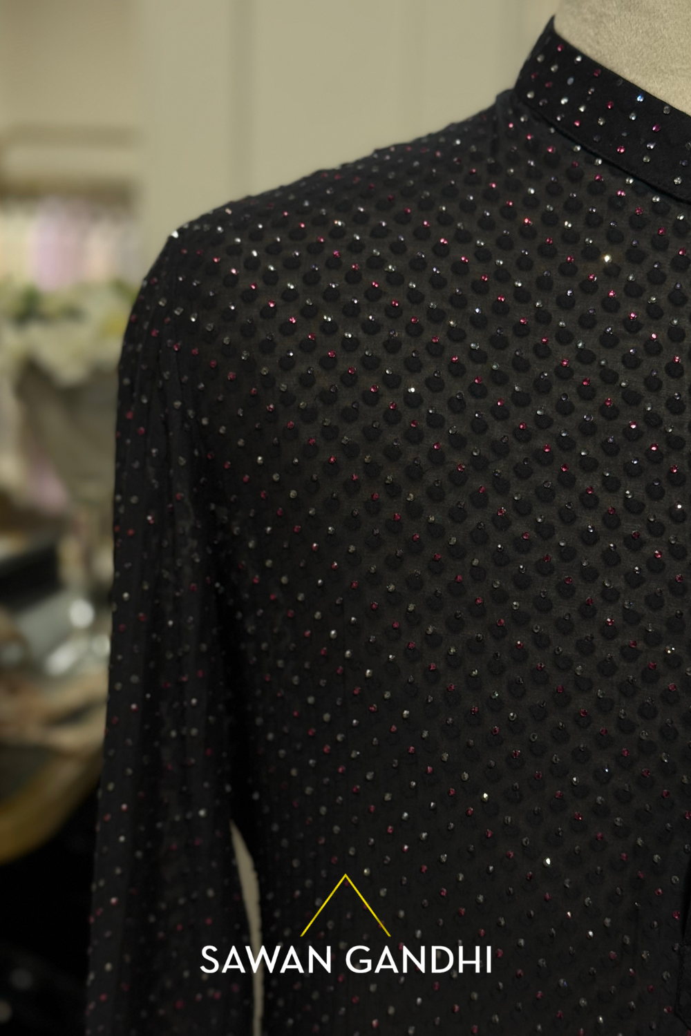 Black multi colour swarovski kurta