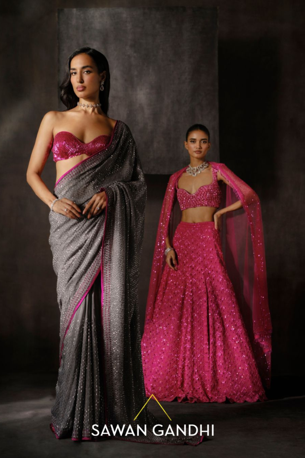 Hot pink cutwork lehenga