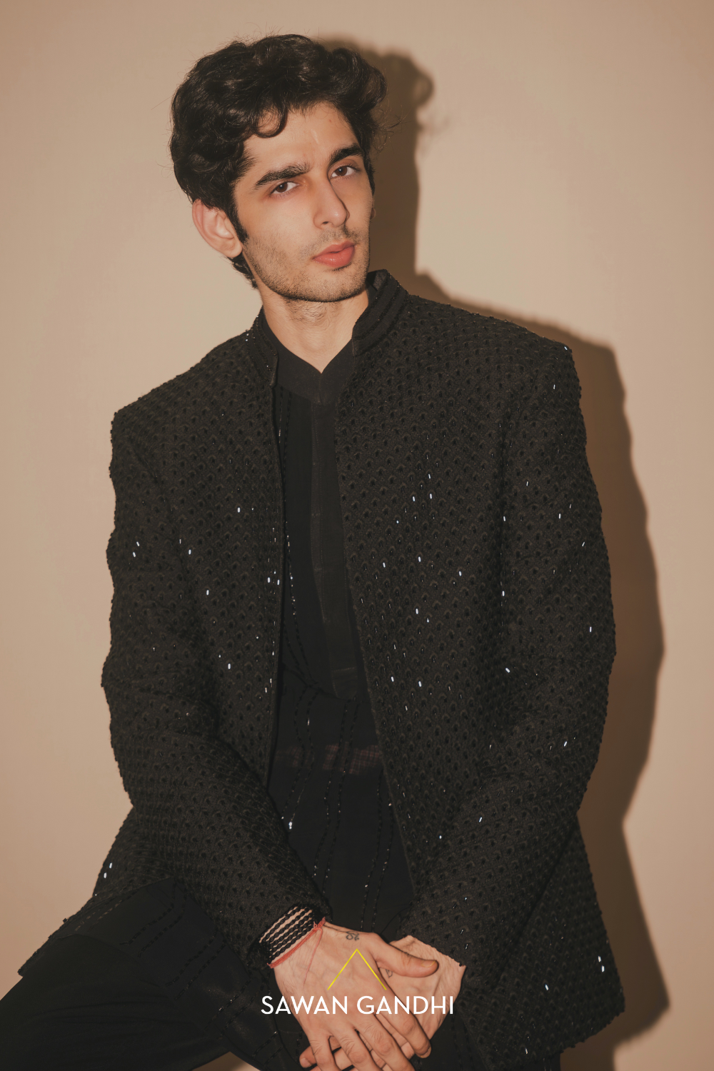 Neel dewan in Black self work bandhgala