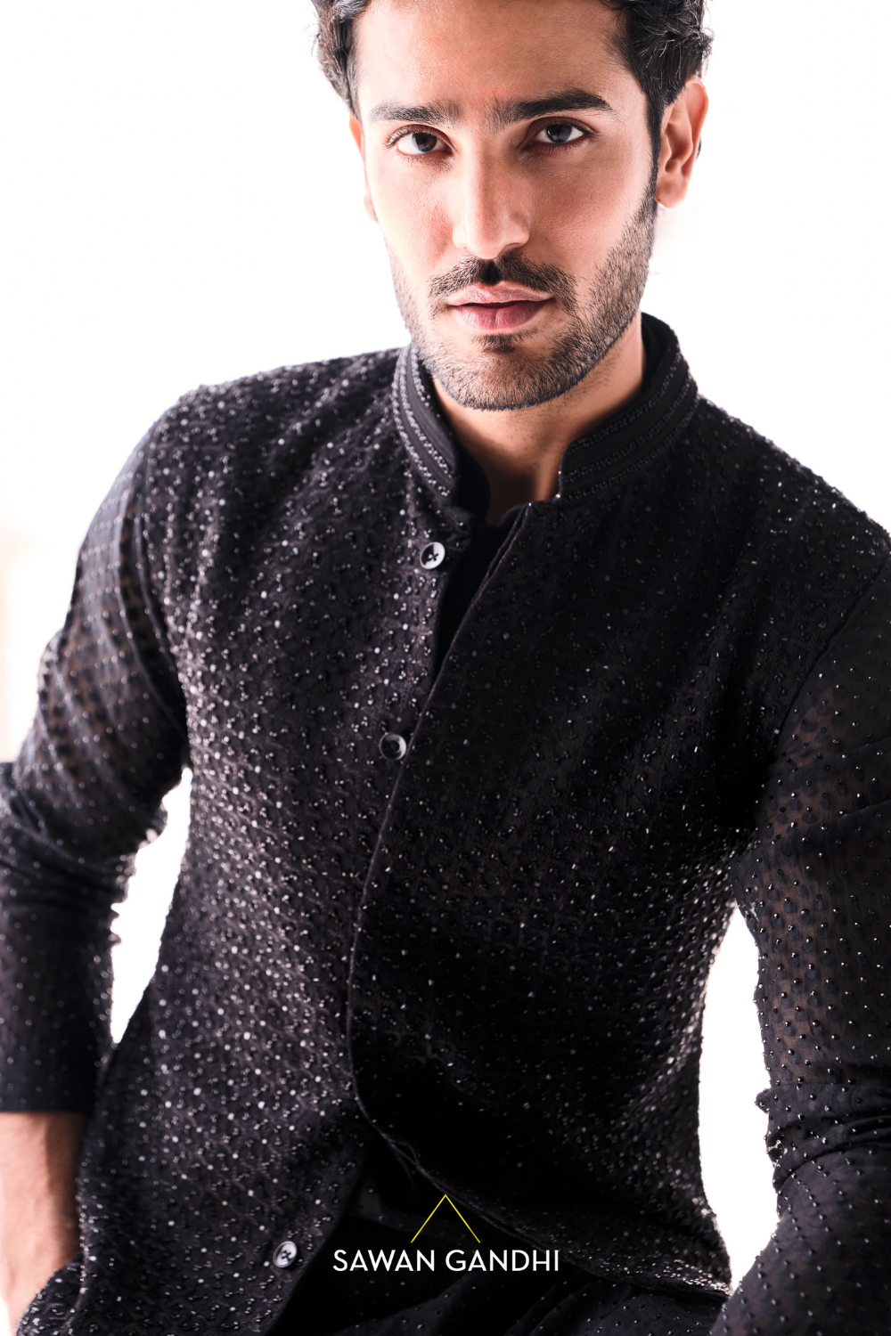 Black pearl Embroidery nehru