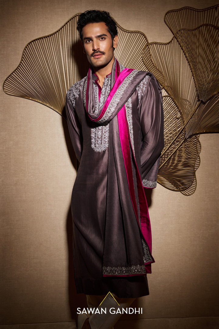 Fog grey thread work kurta