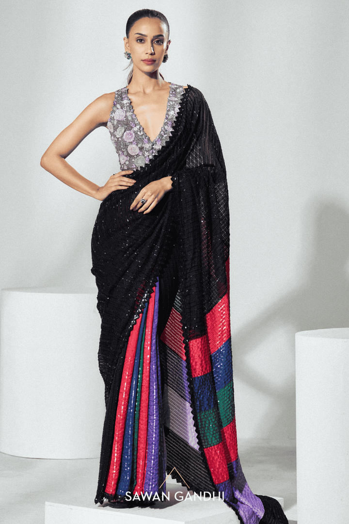 Black multicolour saree