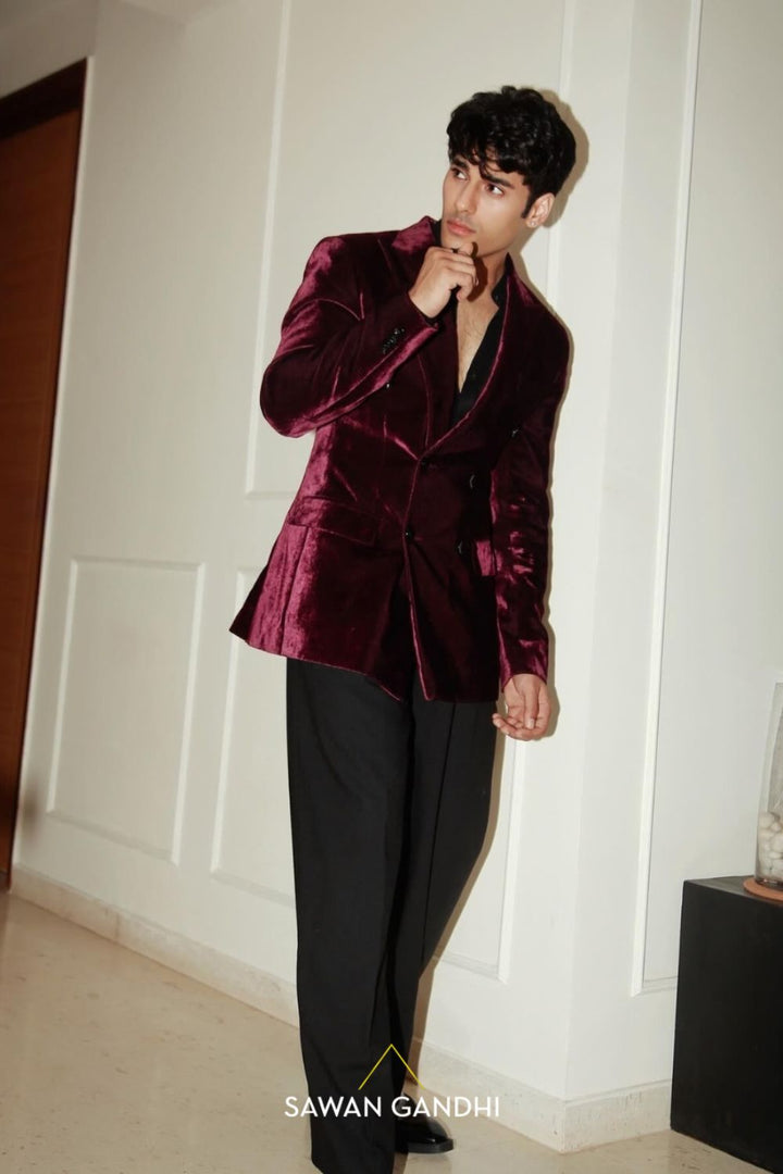 Tushar in Mulberry velvet jacket