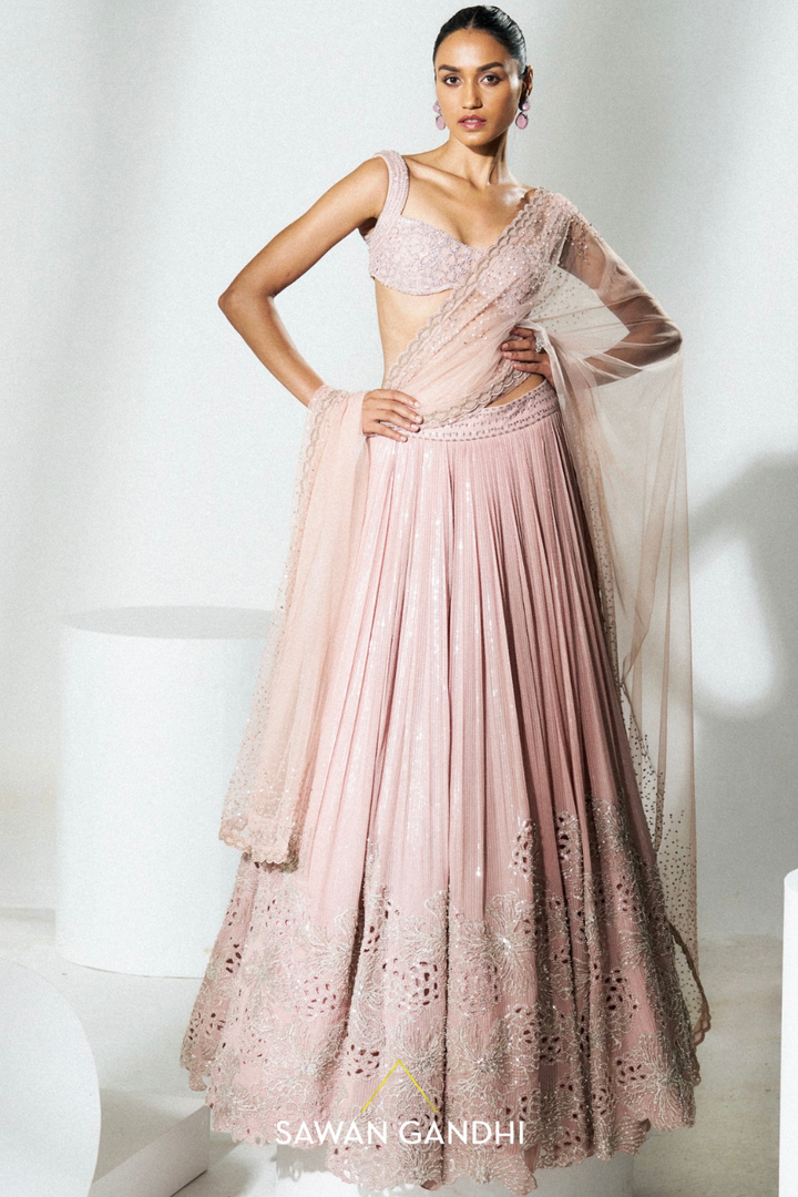 Blush pink cutwork lehenga