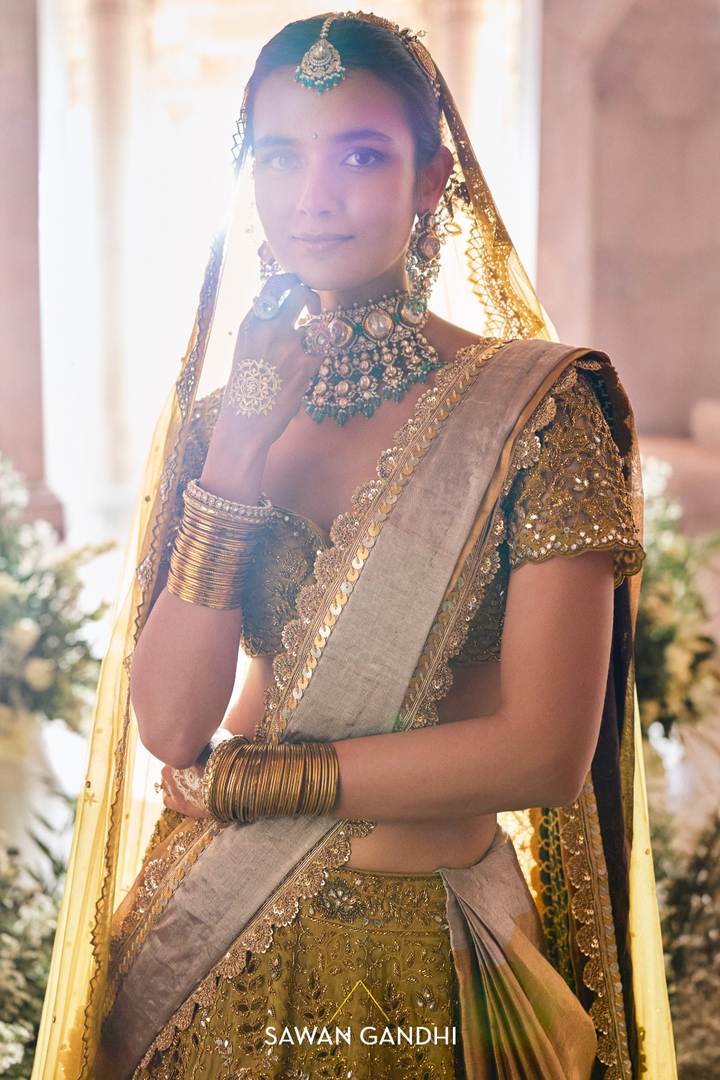 MUSTARD GOLD CUTWORK LEHENGA