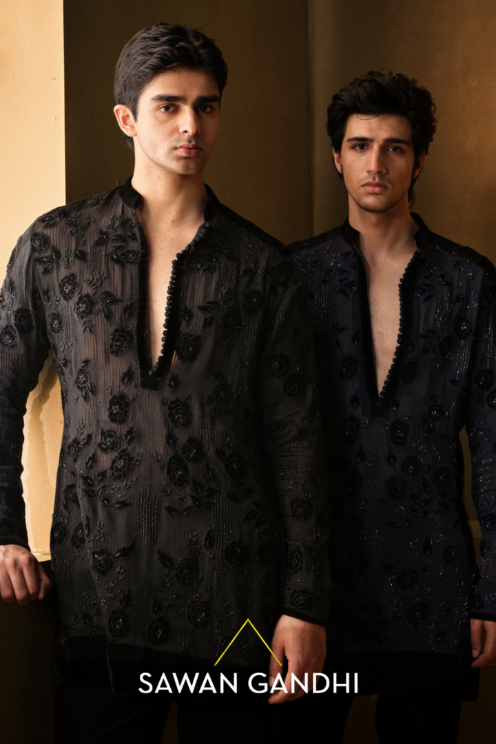 BLACK APPLIQUE WORK KURTA