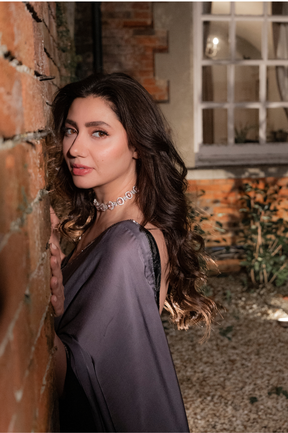 Mahira Khan in GREY BLACK OMBRE SAREE