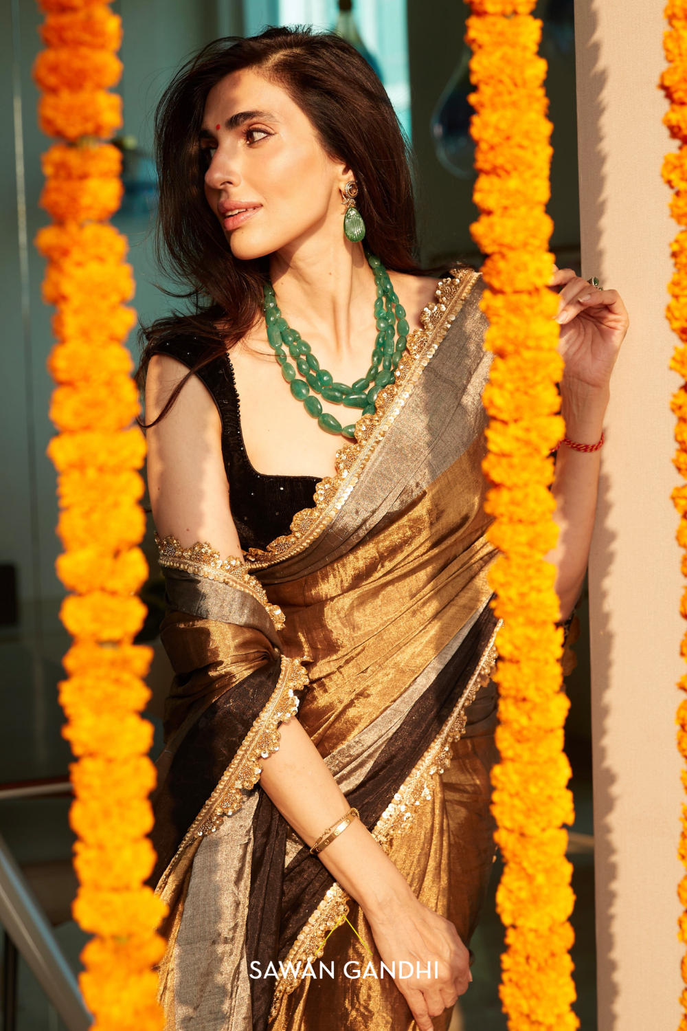 Prena Goel in Tricolour tissue saree