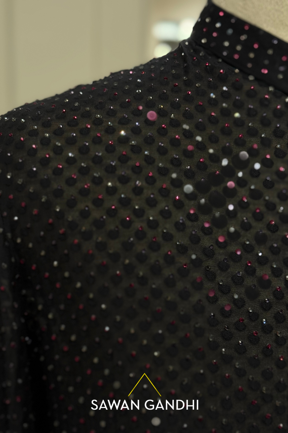 Black multi colour swarovski kurta