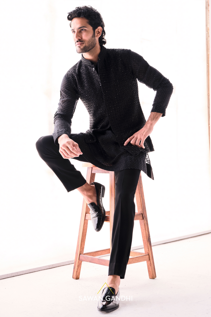 Black pearl Embroidery nehru