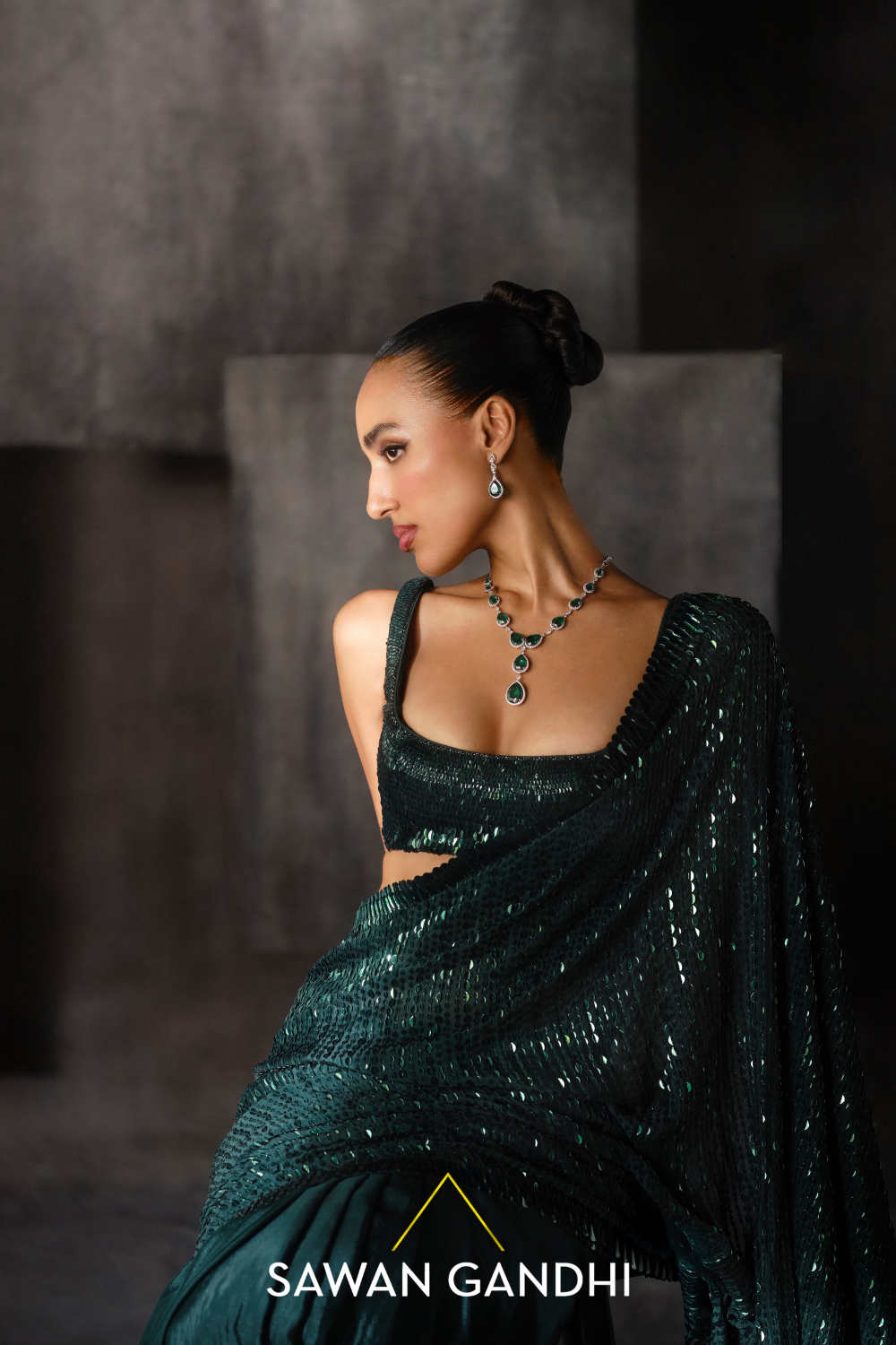 Bottle green Kashti saree