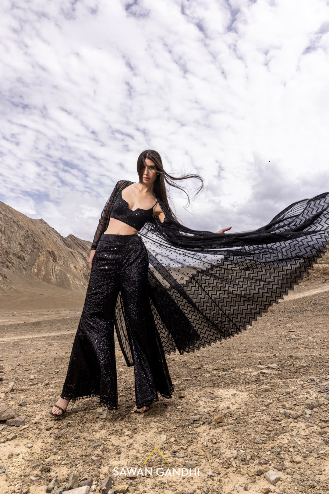 Black cape pants set