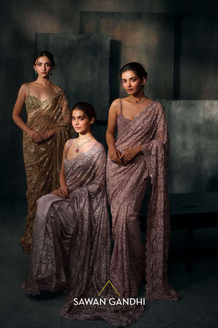 Lilac Chantley Lace Saree