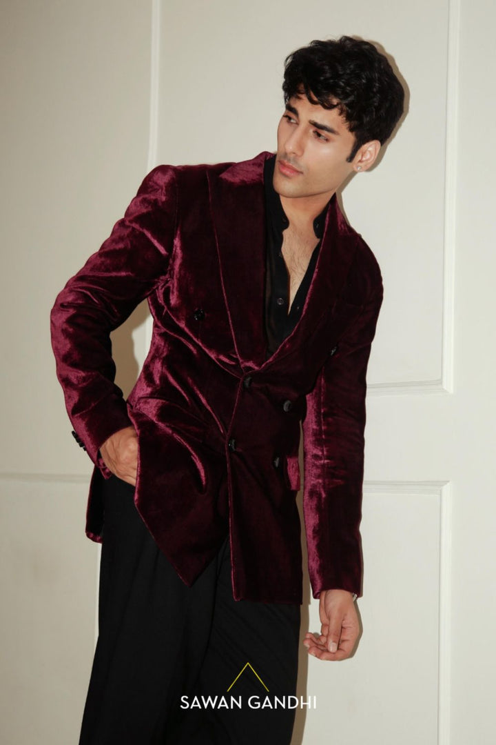 Tushar in Mulberry velvet jacket