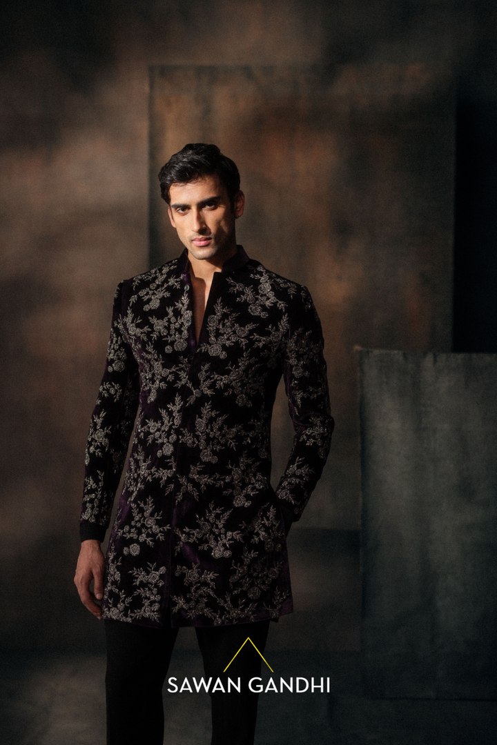 Black Cutdana Embroidery Shewani