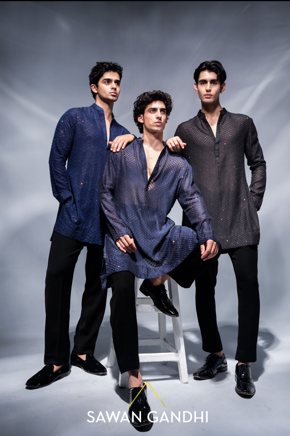 Navy blue swarovski kurta