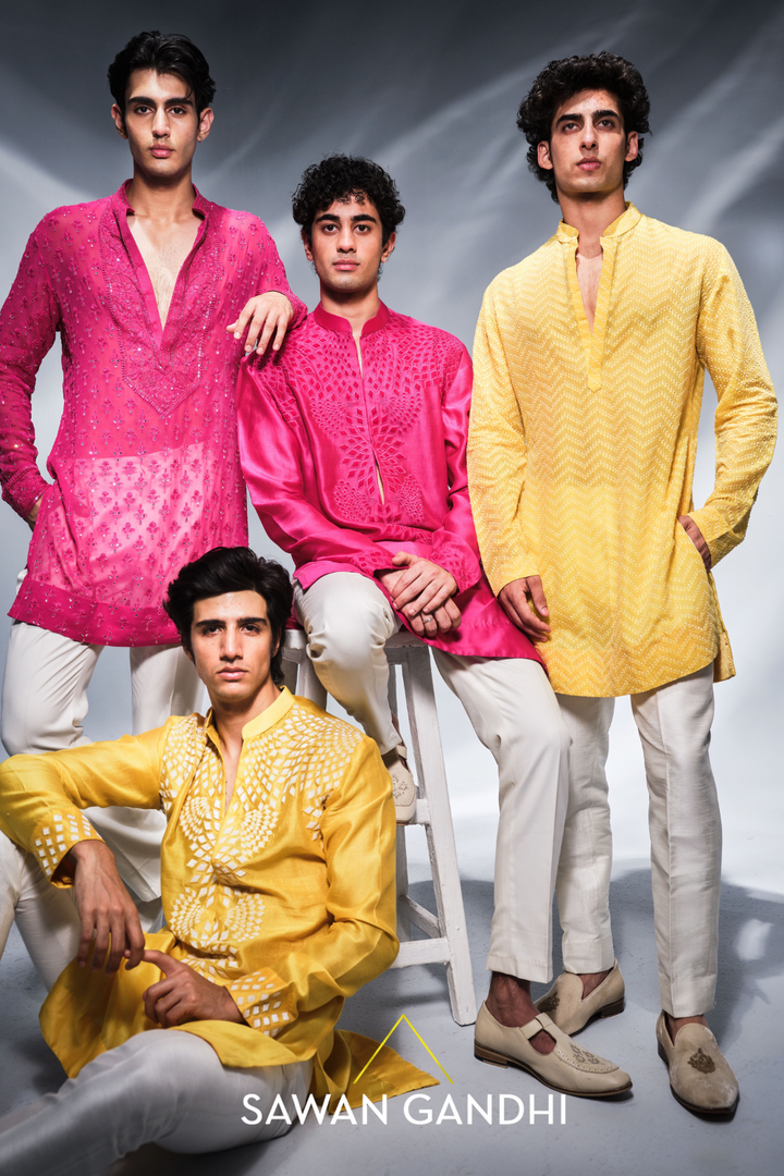 Hot pink applique work kurta